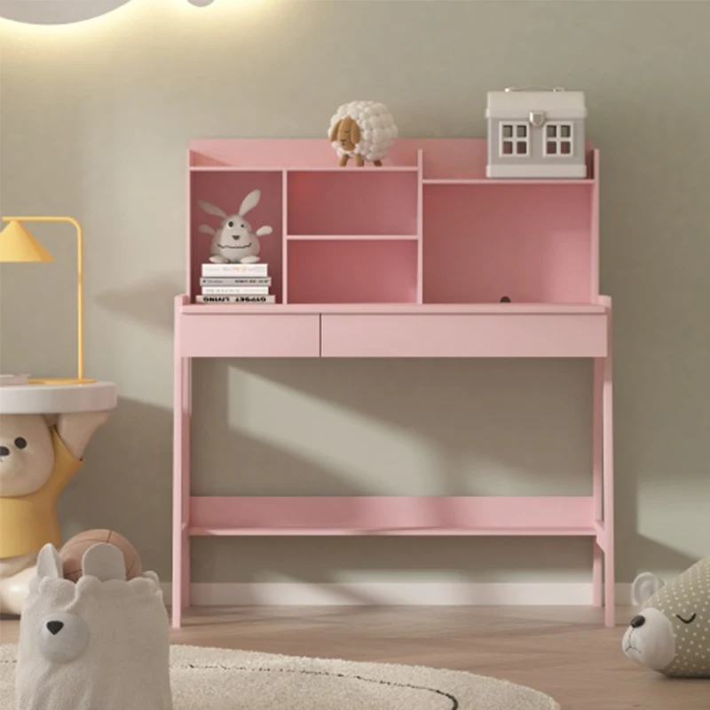 Modern classic desk, children's desk, solid wood bedroom boy and girl family desk and chair set, Pink