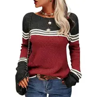 Autumn Winter New Color Blocking Sweater Women O Neck Pullover Long Sleeve Knitted Tops Female Daily Comfortable Casual Jumpers 1