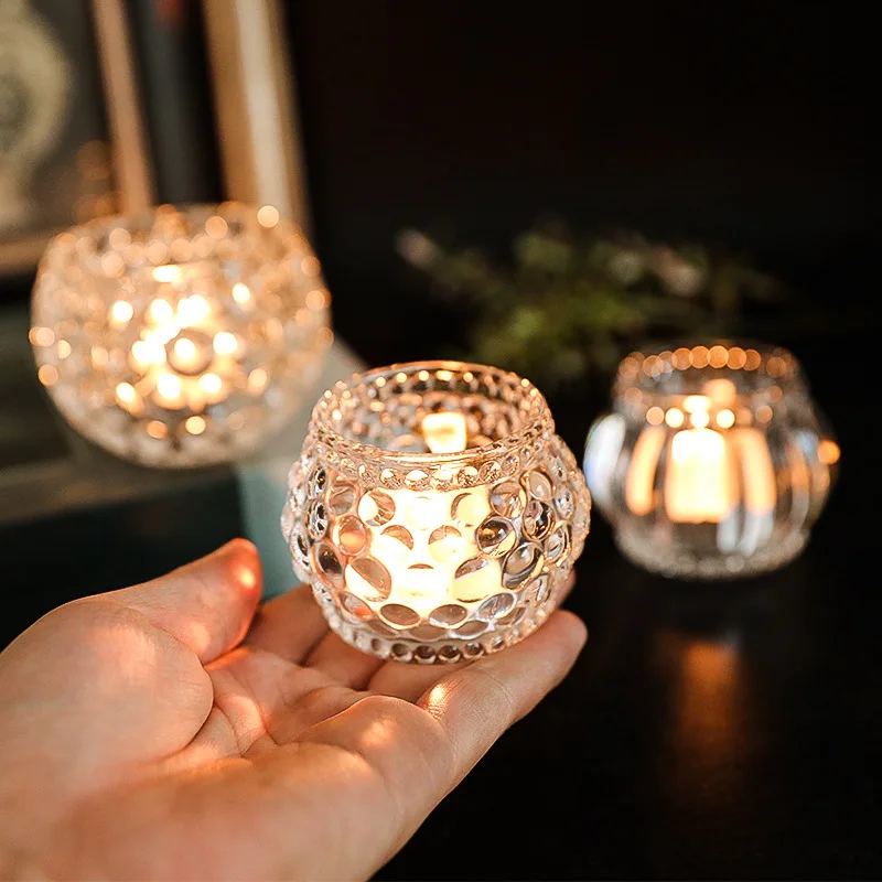 

Nordic Glass Candlestick Home Decoration Small Tealight Candle Holder Accessories Candlelit Dinner Table Decor Wedding Gift