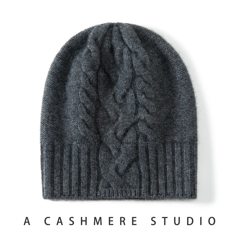 100% Pure Cashmere Hat Women Winter Knitted Twisted Flower Cap Beanies Warm Soft Knit Headgears Lady Hats Ear Protect Skullies 2