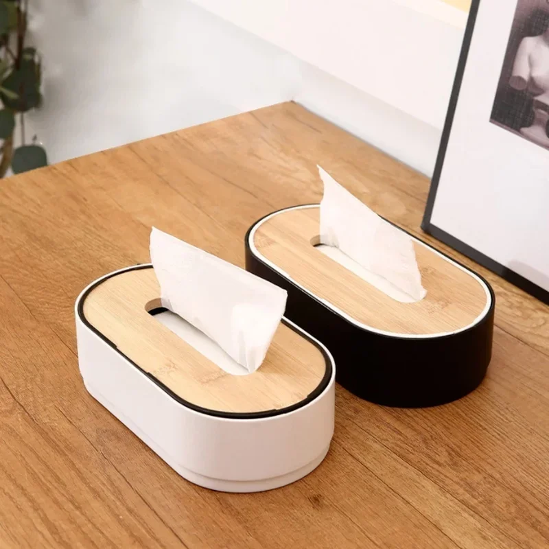 

Nordic Style Tissue Box with Bamboo Cover Napkin Holder Home Storage Boxes Dispenser Case Office Organizer for Bathroom Bedroom