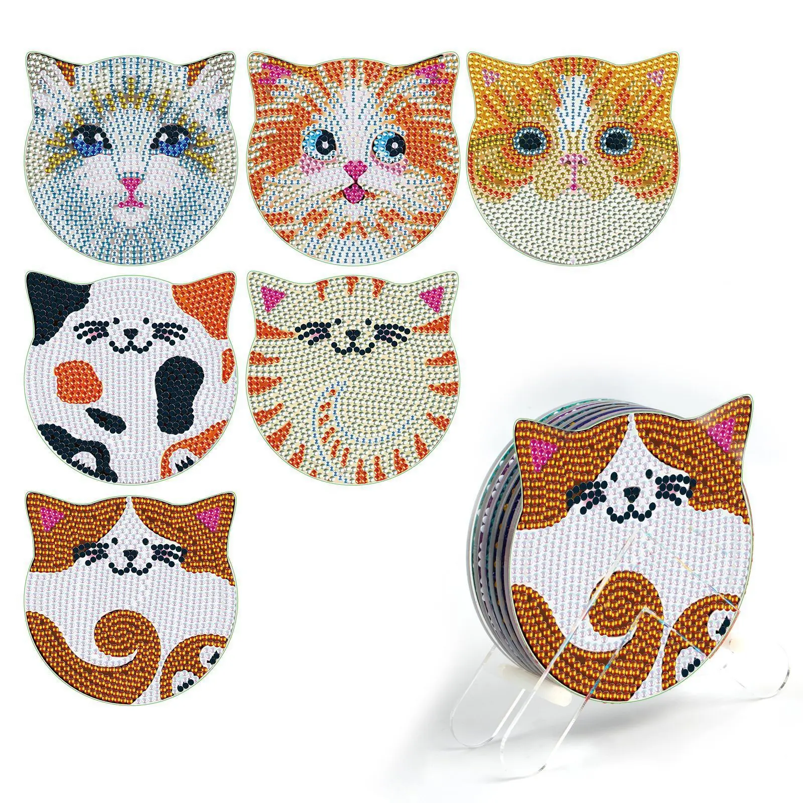 6Pcs Diamond Painting Coaster Kit Cat Animal Diamond Coasters With Holder  5d Diamond Painting Kits For Beginners Kids Artwork - AliExpress