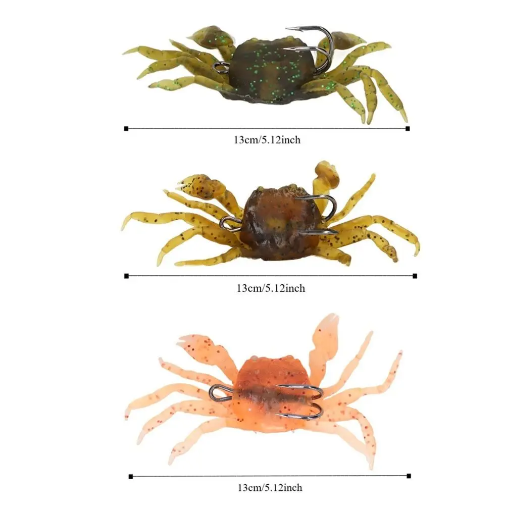 8Pcs 13cm Length Artificial Crab Bait 34g Weight with Hooks Crab Soft Bait Green Yellow and Brown Artificial Crab Lures