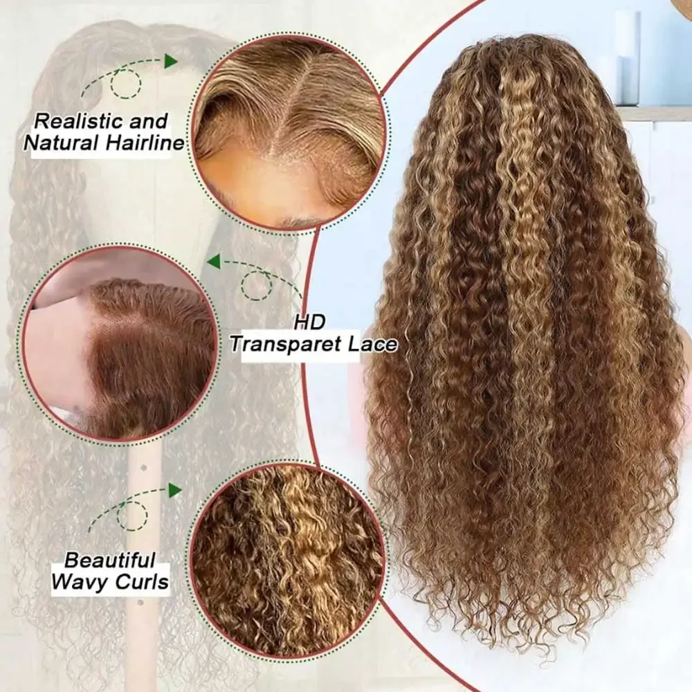 Highlight Wig Human Hair Ombre HD Lace Wig Brazilian 13x4 Water Wave Curly Wigs 13x6 Human Hair Deep Wave Frontal Wig For Women 4