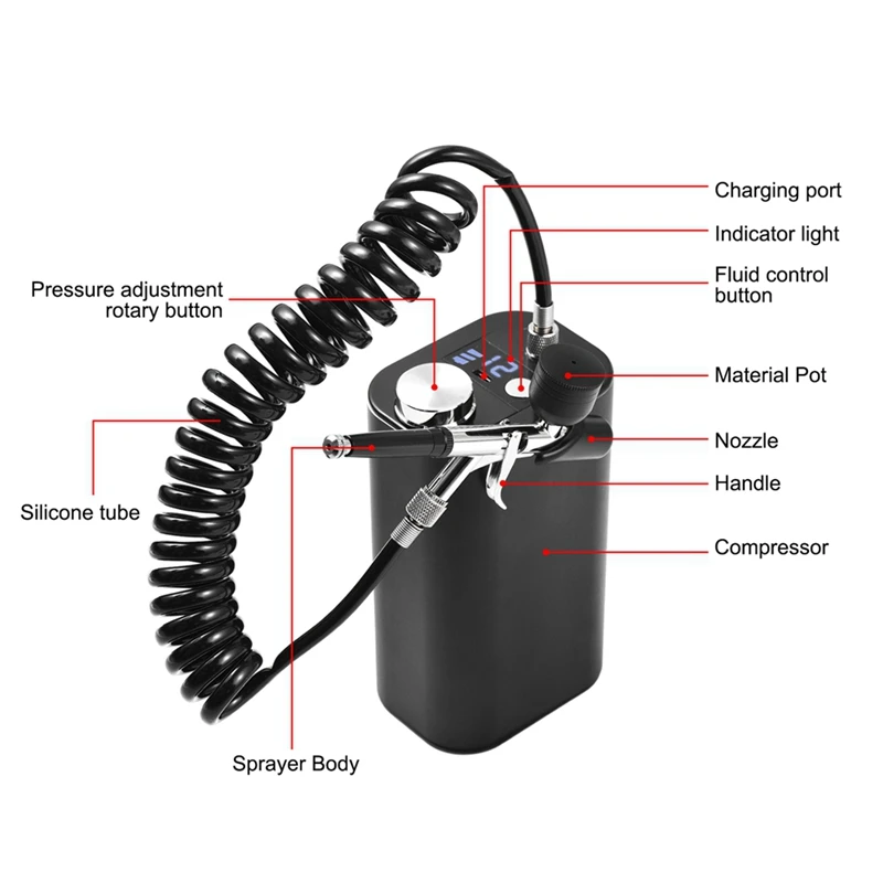 40PSI High Pressure Airbrush Kit Cordless Handheld Air Brushes With 0.3Mm Tip With Compressor For Painting/Tattoo Easy Install