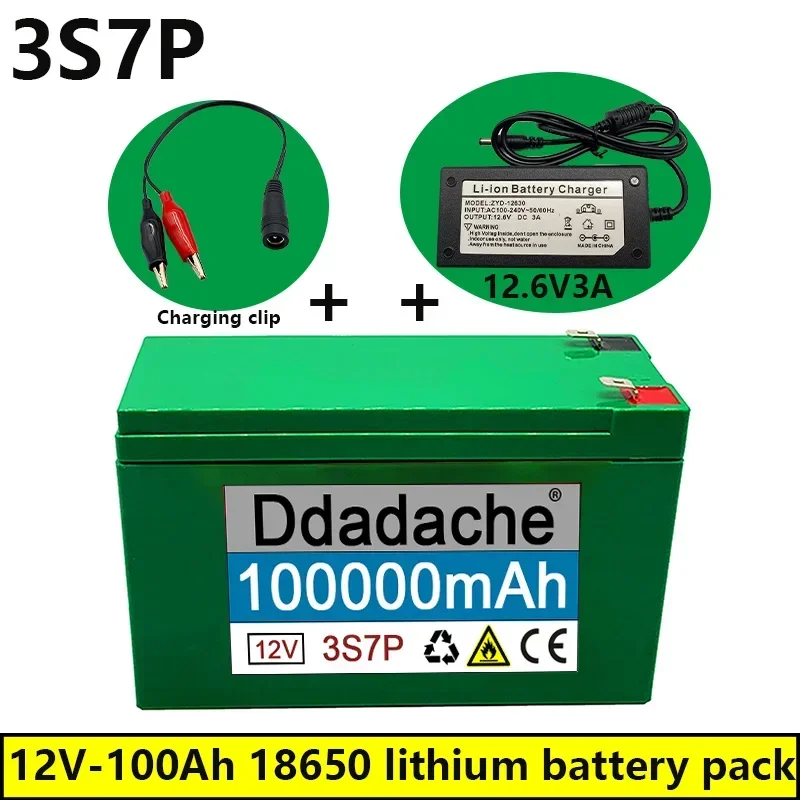 100New 12V 3S7P Lithium Ion Battery100Ah Is Suitable for Outdoor Lighting of Agricultural Sprayer Sound Reserve Battery+ Charger