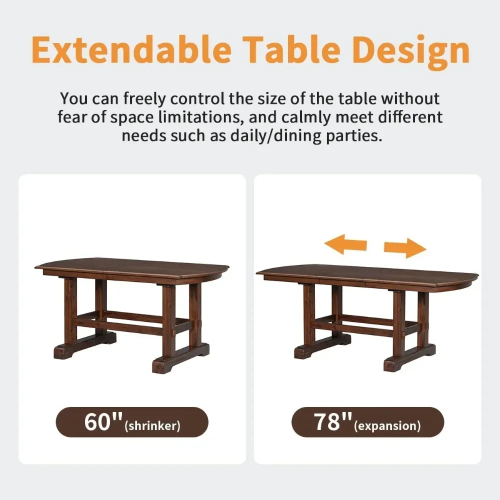 6-Piece Dining Table Set, Extendable Wood Table with 18-inch Removable Leaf, 4 Upholstered Chairs and Bench, Dining Table Set 6