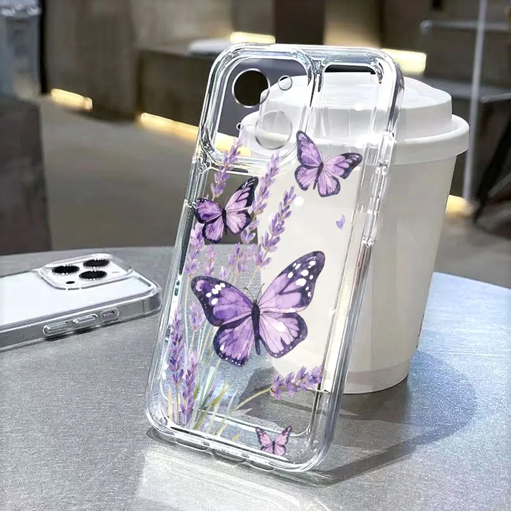 Purple Butterfly Lavender Phone Case - Elegant TPU Protective Cover