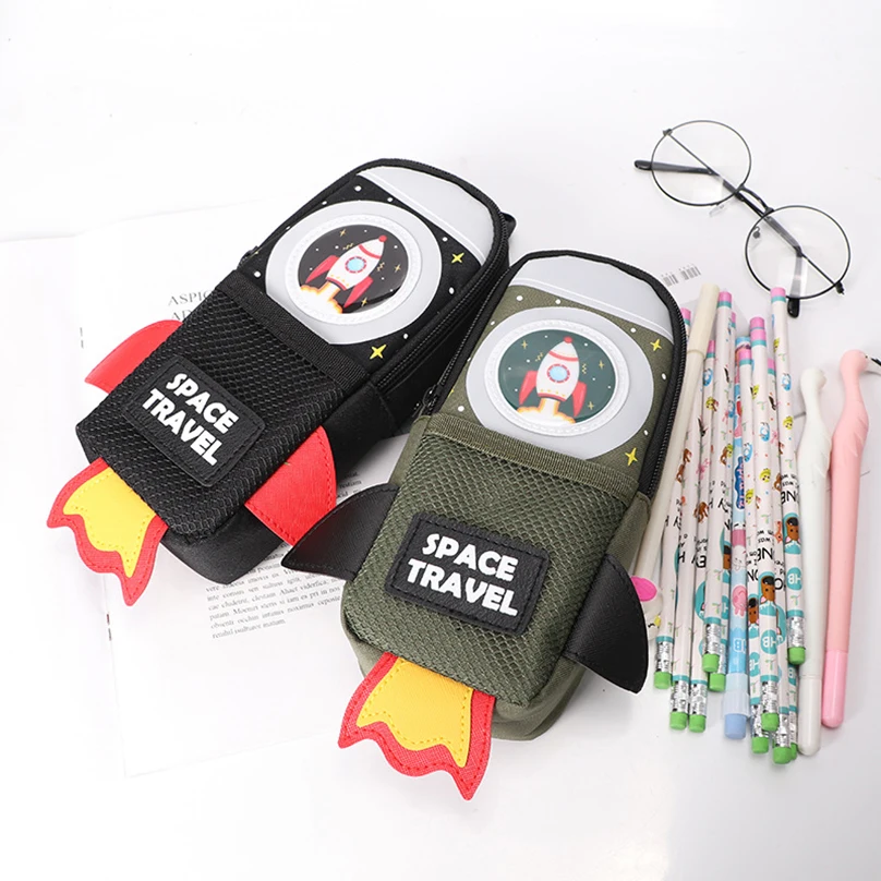 

Large-capacity Stationery Box Oxford Cloth Rocket-shaped Double Zipper Student Stationery Box Multi-functional School Supplies