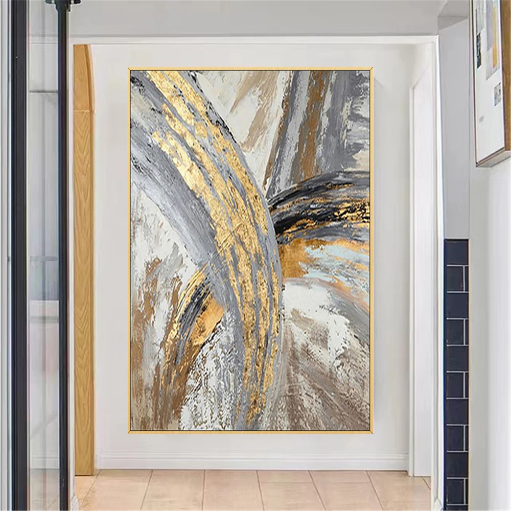 

100% Hand-Painted Modern Oil Paintings Abstract Gold Foil Wall Art Picture Outline Canvas Poster Decor Living Room Home Mural