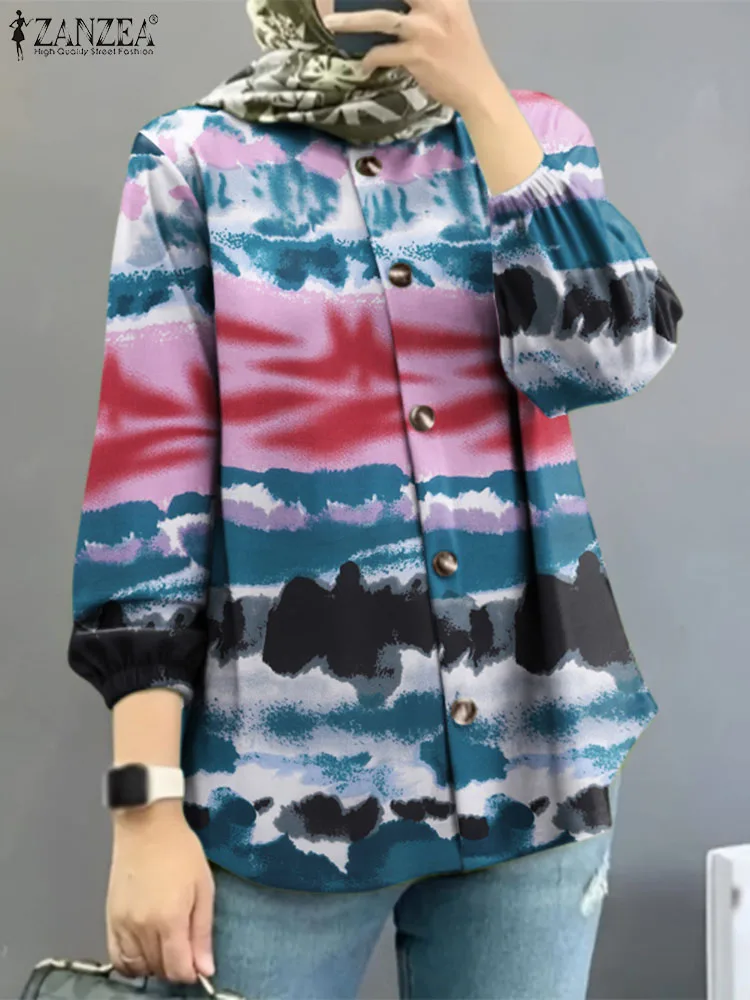 

ZANZEA Vintage Autumn Bohemian Floral Blouse 2023 Abaya Muslim Tops Women Printed Long Sleeve Shirt Casual Ramadan Turkey Blusas