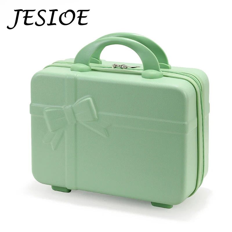 14 Inch Mini Suitcase Women Cute Cosmetic Case Female Vintage Bow Tie Zipper Storage Gift Box Girls Travel Luggage Organizer Bag
