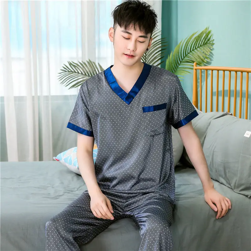 Silk Sleepwear Men Summer Short Sleeve Shorts Pajamas Sets Luxury Brand Nightwear Homewear Loungewear Loose Pajamas Korean