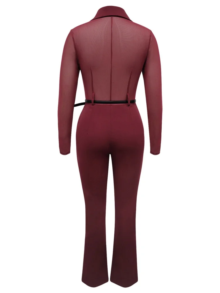 Wmstar Women's Jumpsuit Wholesale High Waist Fashion Halter Sexy Low Cut See Through Slimming Drop Shopping New Style with Belt