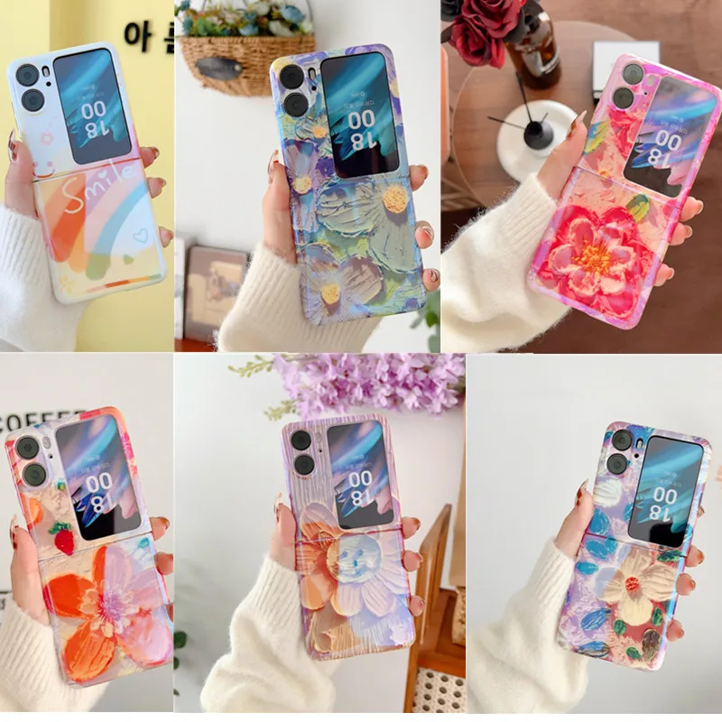 Bella Custodia Per Telefono Imd Arcobaleno Fiore Blu-Ray Per Oppo Find N2 Flip Case 5G Per Trova N2Flip Cover