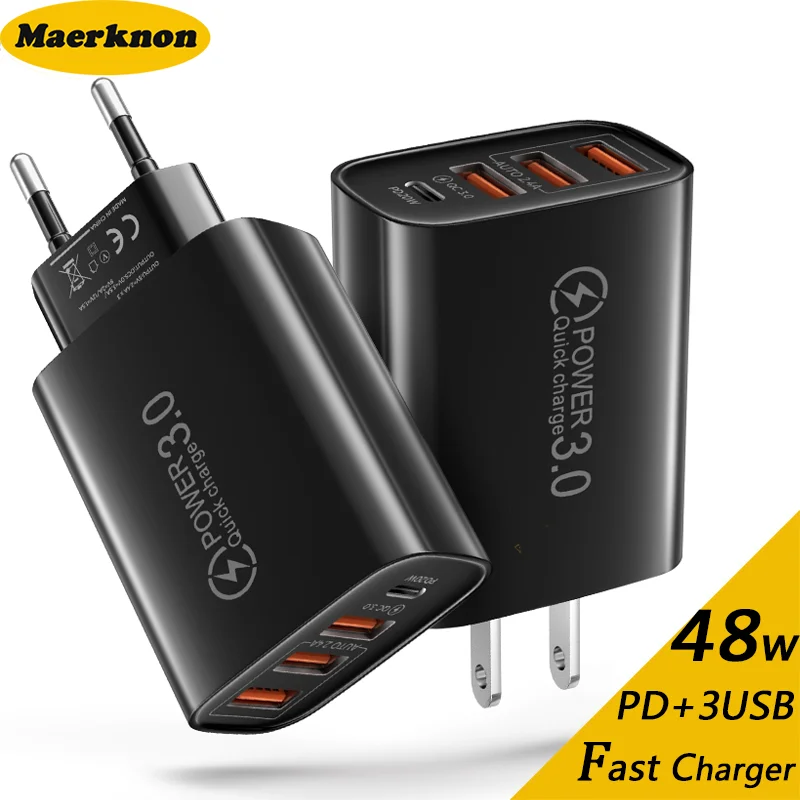 48W 4Ports USB Type C Quick Charge 3.0 Mobile Phone Charger Fast