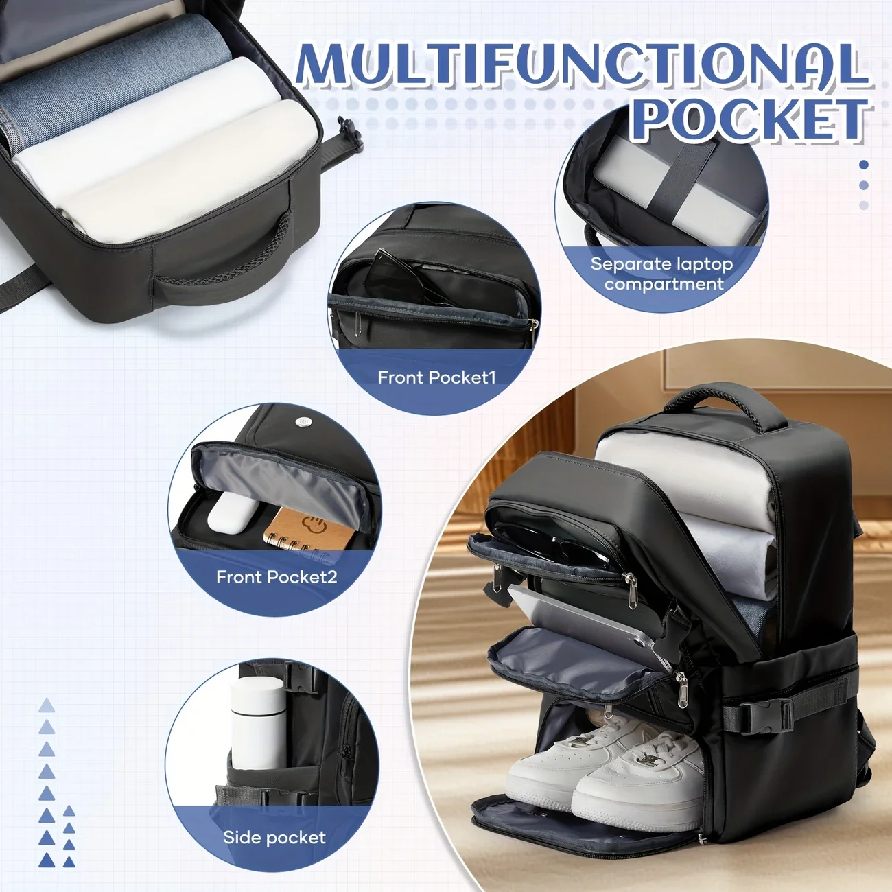 Ryanair Cabin Bags 40x20x25 Underseat Travel Backpack Multi-Functional Nylon Carry-On Shoe Compartment Carry-On Approved Handbag