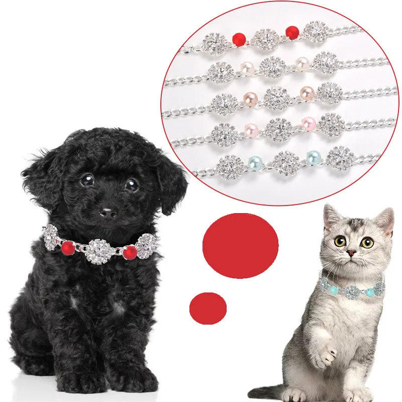 

Pearl Cat Dog Collar Adjustable Crystal Jeweled Pet Necklace For Dogs Cats Puppy Kitten Chihuahua Pets Accessories Supplies