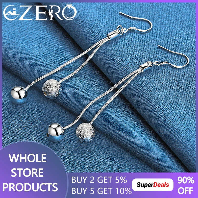 

ALIZERO 925 Sterling Silver Smooth Matte Double Beads Earrings For Women Drop Earring Fashion Wedding Party Jewelry Charms Gifts