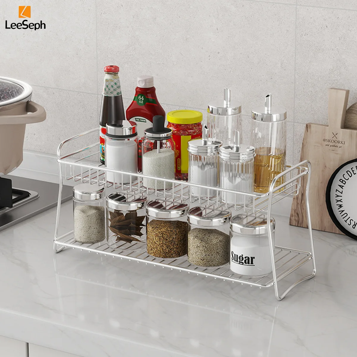 Leeseph Stainless Steel Storage Rack, Versatile Organizer for Countertops, Cabinets, and Pantry, Maximize Your Kitchen Space 6