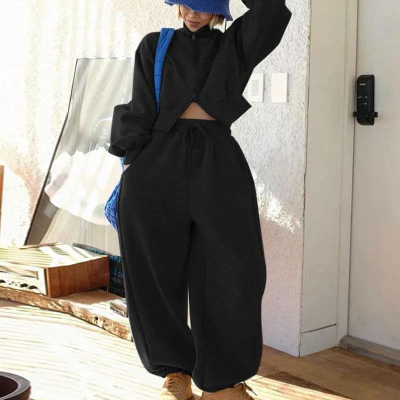 

KOXINVES Простое Повседневное однотонное женское комплект из двух предметов 2024 весеннее пальто на молнии пряные женские леггинсы с Кулиской брюки WS433