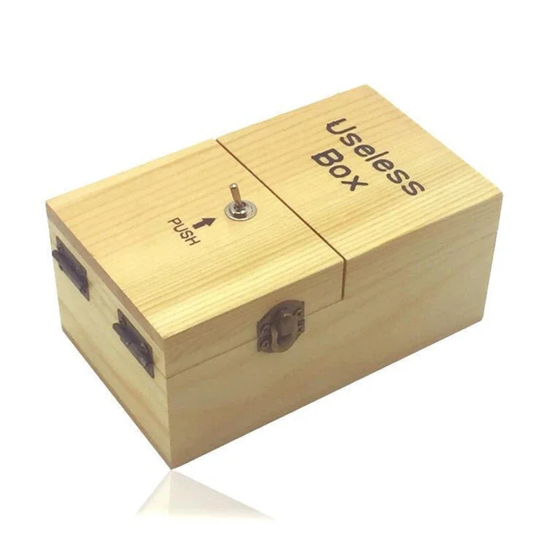 Wooden Useless Box Leave Me Alone Boring Box Turns Itself Off Funny Kids Toy Gift for Children Interactive Toys Desk Decoration