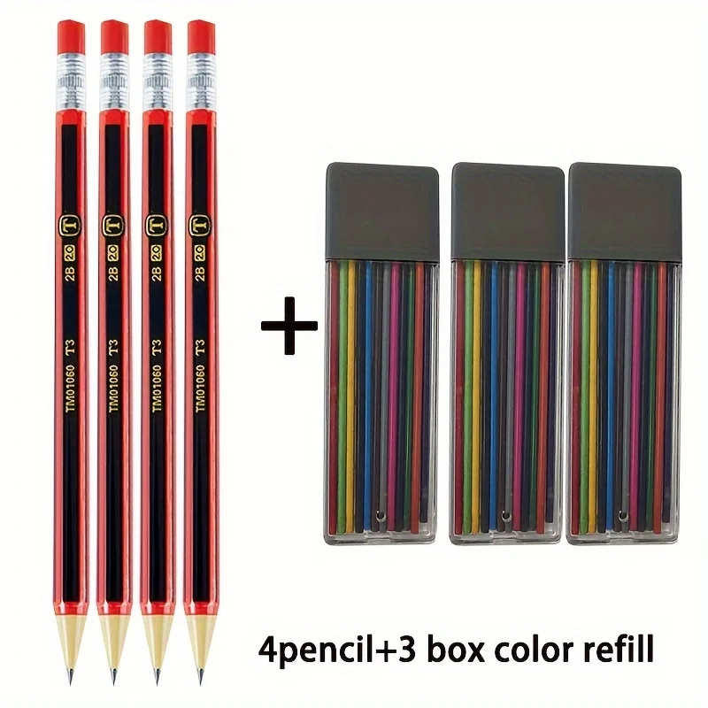 Plastic Mechanical Automatic Pencil 2.0 Replaceable Black Refill Color Lead Sharpener Hexagonal Barrel For Writing 12 Color 3