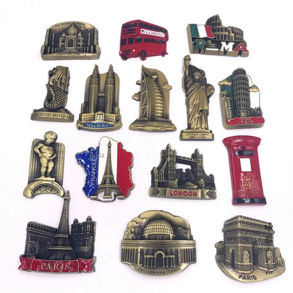 World Travel Landmark Refrigerator Magnet - Metal Keepsake