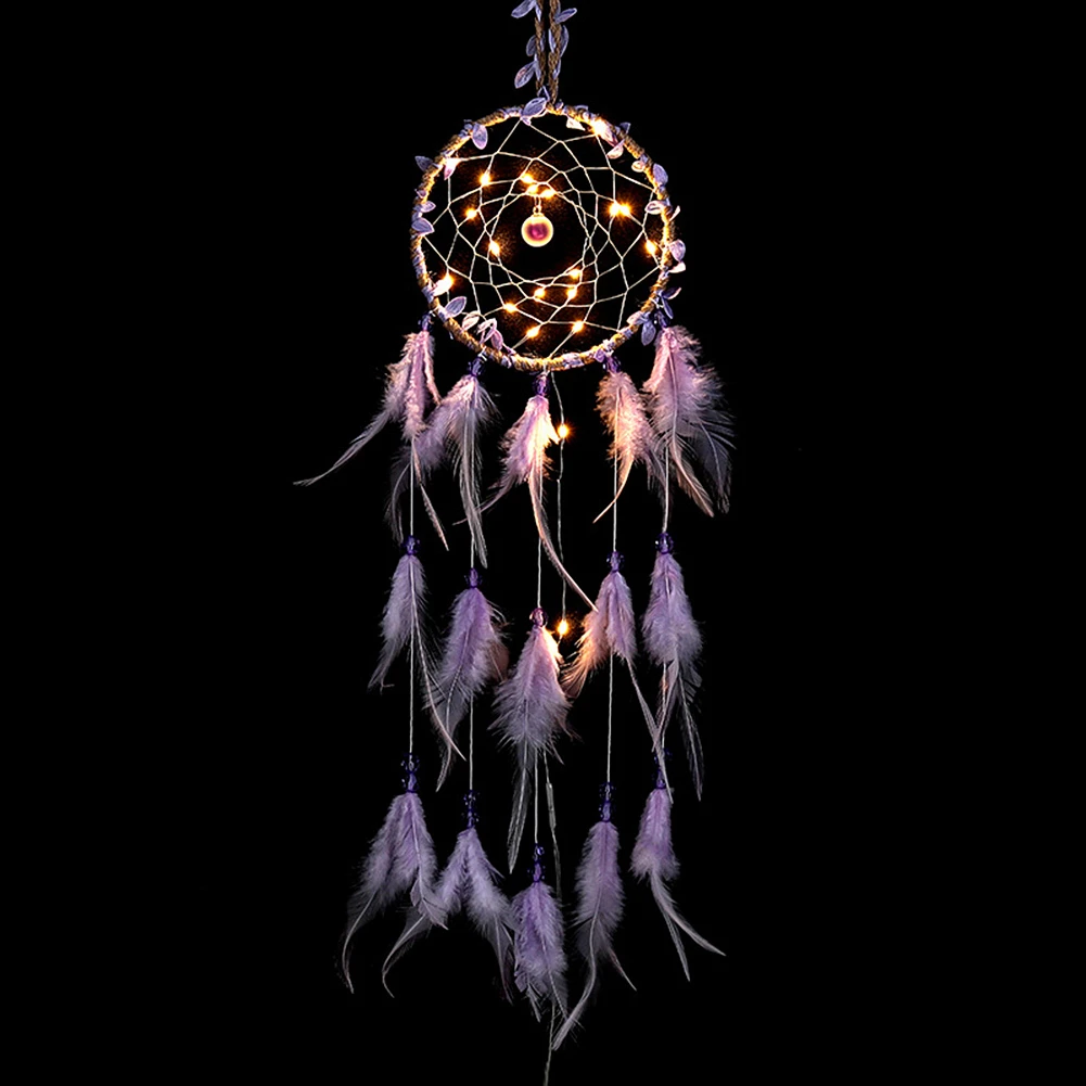 Creative Dream Catcher With Light Home Pendant Wall Ornaments Feather Wind Chime Dreamcatcher For Kids Bedroom Home Decoration 2