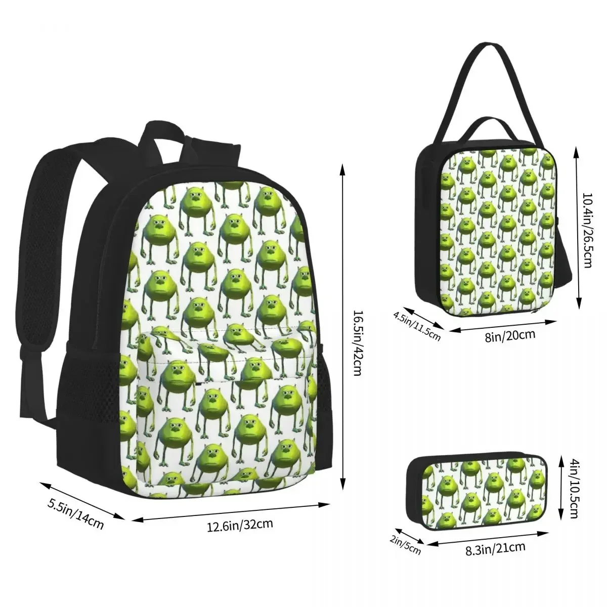 

Bruh Mike Sully Face Swap Meme Backpacks Bookbag Students School Bags Cartoon Kids Rucksack Lunch Bag Pen Bag Three-Piece Set