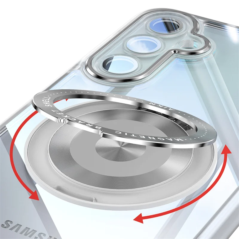 Magnetic Clear Metal Ring Holder Shockproof Phone Case with MagSafe Charging Compatibility