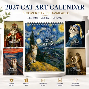 Calendario da Parete 2027 con Famosi Dipinti di Gatti, 12 Mesi (Gennaio-Dicembre), Calendario Artistico a Spirale da Appendere, Regalo per Amanti dei Gatti, Decorazione per Casa e Ufficio