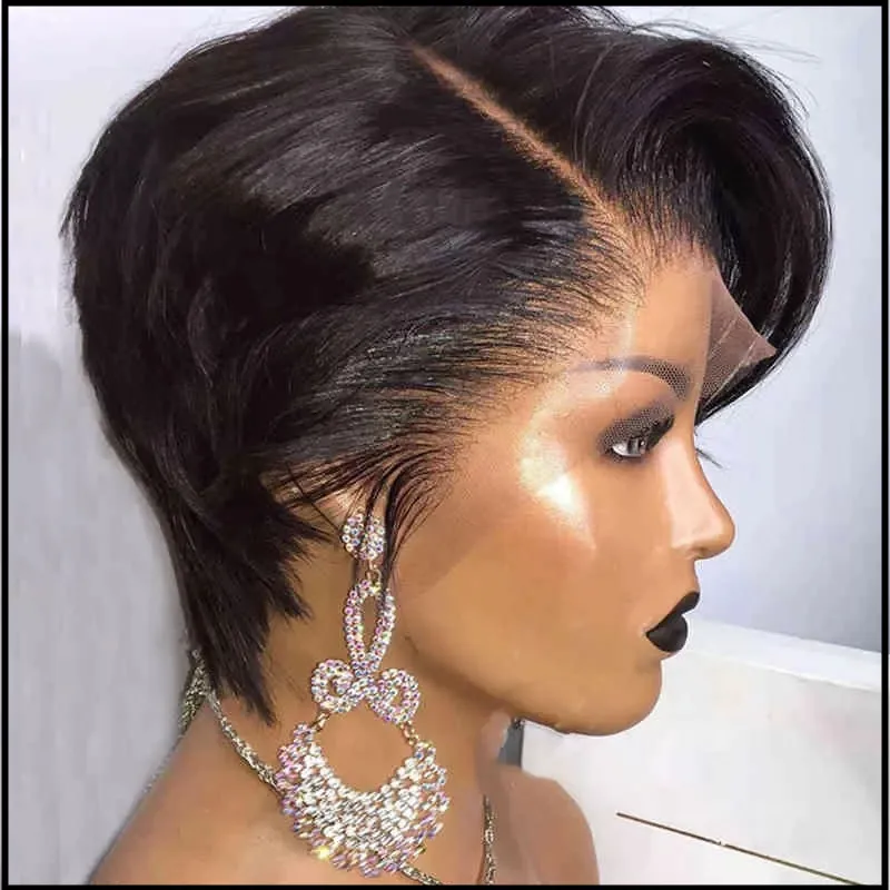 Short Bob Wig Straight Human Hair Wigs Remy T Part Transparent Pixie Cut Lace Wig Preplucked Natural Hairline For Women