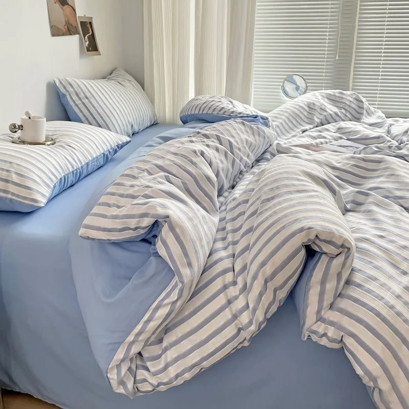 Ins Style Bedding Set Duvet Cover Wash Cotton Stripe Summer Soft Cool Summer Bed Sheet Set Comforter Set Quilt Cover Ins Style Bedding Set Duvet Cover Wash Cotton Stripe Summer Soft Cool Summer Bed Sheet Set Comforter Set Quilt Cover