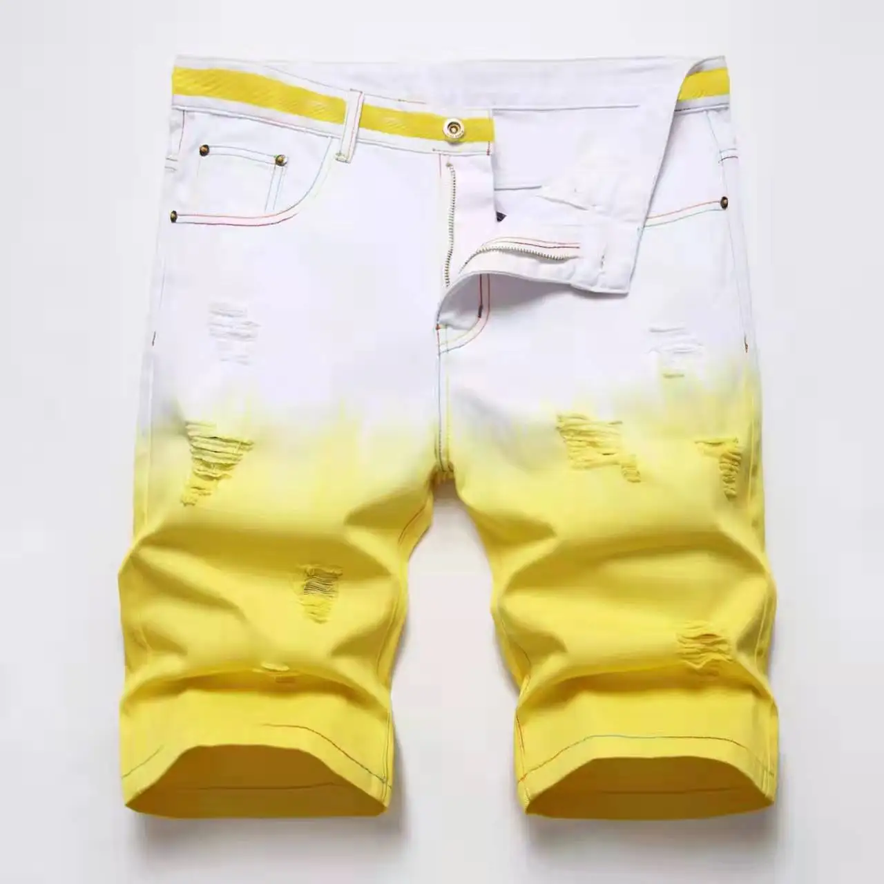Green Yellow Denim Short Men Short 2022 
