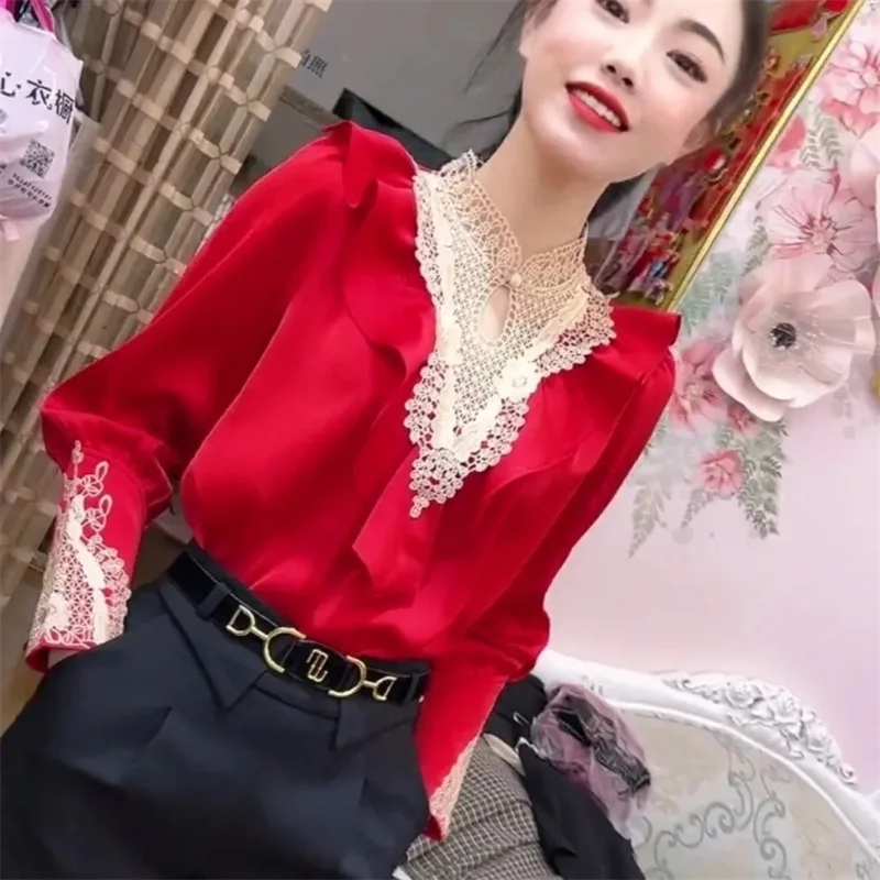 

Женская блузка с длинным рукавом, Повседневная Блузка с оборками, весна 2022