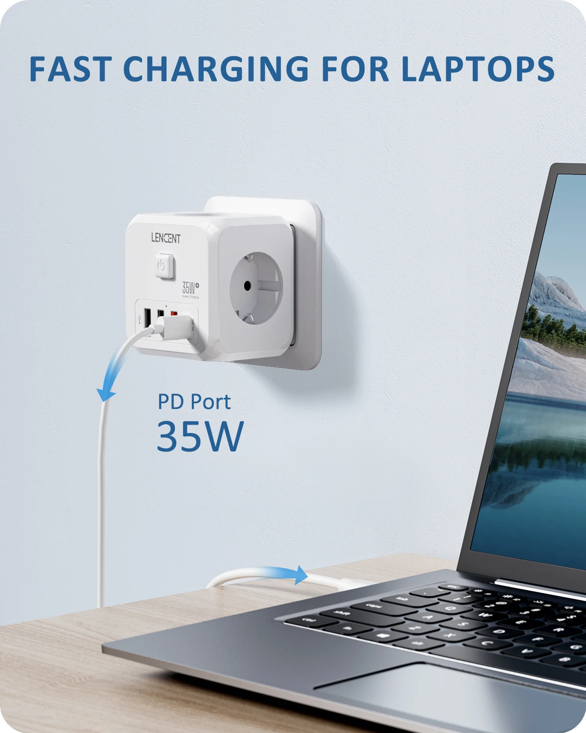 LENCENT EU Plug Power Strip Wall Socket With 3 AC+3 USB QC 18W +1 Type C PD 35W Fast Charger Adapter 7-in-1 Socket On/Off Switch_voghion.com