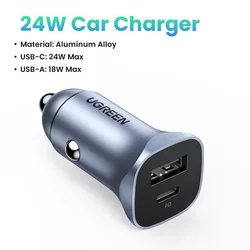 UGREEN High - Speed Car Charger with Dual USB - C and USB Ports - 24W Car Charger
