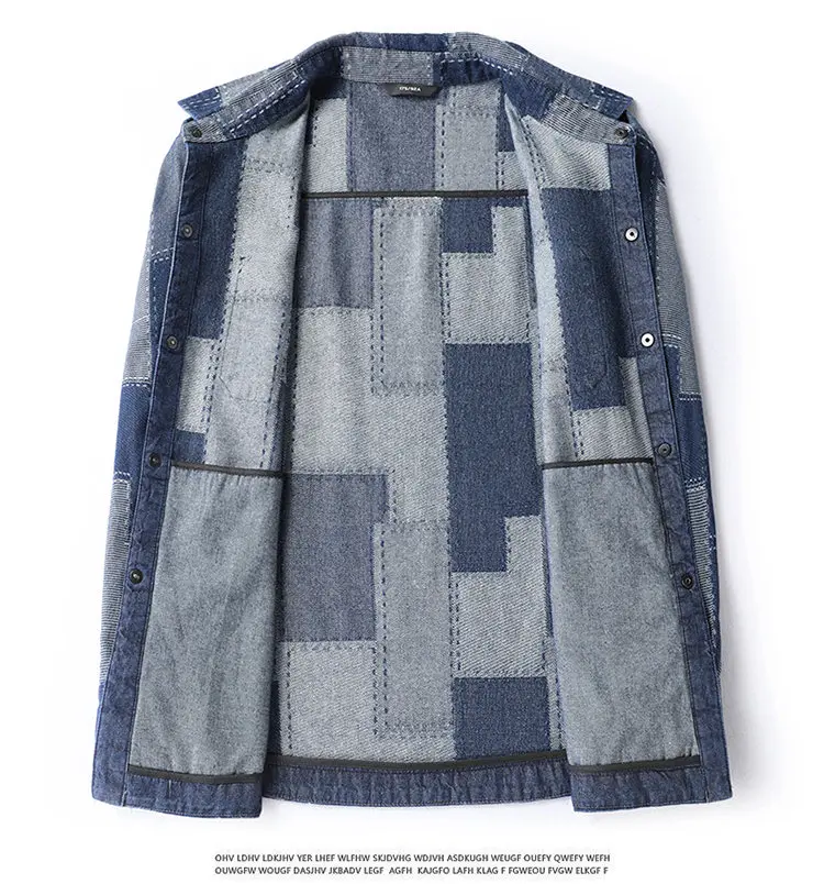 Übergroße L-8XL Herren-Jeansjacken mit Karomuster, Jugend-High-Street-Wear, lockerer karierter Baumwollmantel, einreihige Top-Kleidung – Detail 18