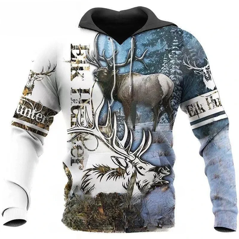 

2024 Hot Sale Hoodies For Men Daily Casual Reindeer Hunter 3d Print Hoodie Pullovers Vintage Long Sleeve Male Tops Clothing