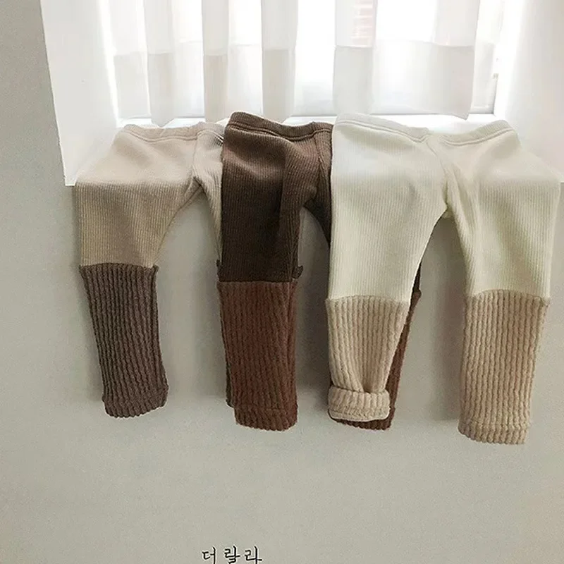 Ins Baby Leggings Add Velvet Girl's Pant Winter Cashmere Baby Stitching Leggings Fashion Fine Pit Warm Cashmere Pants