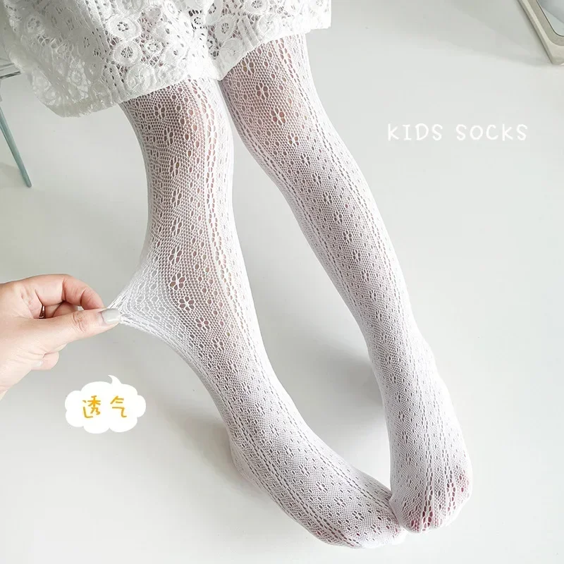 Children Girls Mesh Tights for Kids Fashion Floral Bowknot Pantyhose for Toddler Princess Retro Black White Stockings Socks