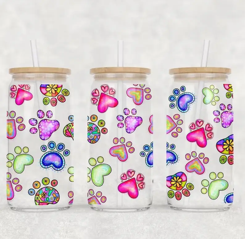 5pcs/Set Waterproof Mama Design Floral Sticker For 16oz Glass Cups