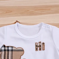 2 pièces IURNXB bébé vêtements ensemble infantile à manches courtes t-shirts + Shorts dessin animé à carreaux ours imprimé mignon enfants hauts pantalons costumes décontractés 3-24M 3