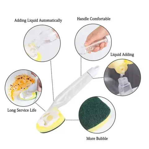 

Kitchen Cleaning Brush Scrubber Washing Dish Bowl With Refill Liquid Soap Replaceable Sponge Kitchen Pot Cleaner Washing Tool