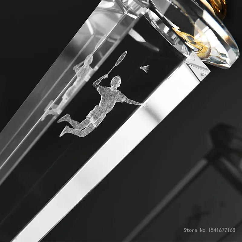 Customized Crystal Trophy for Sports Competition Creative Metal, Gold, Silver, Copper Badminton, High-end Award, Home Decor, 1Pc