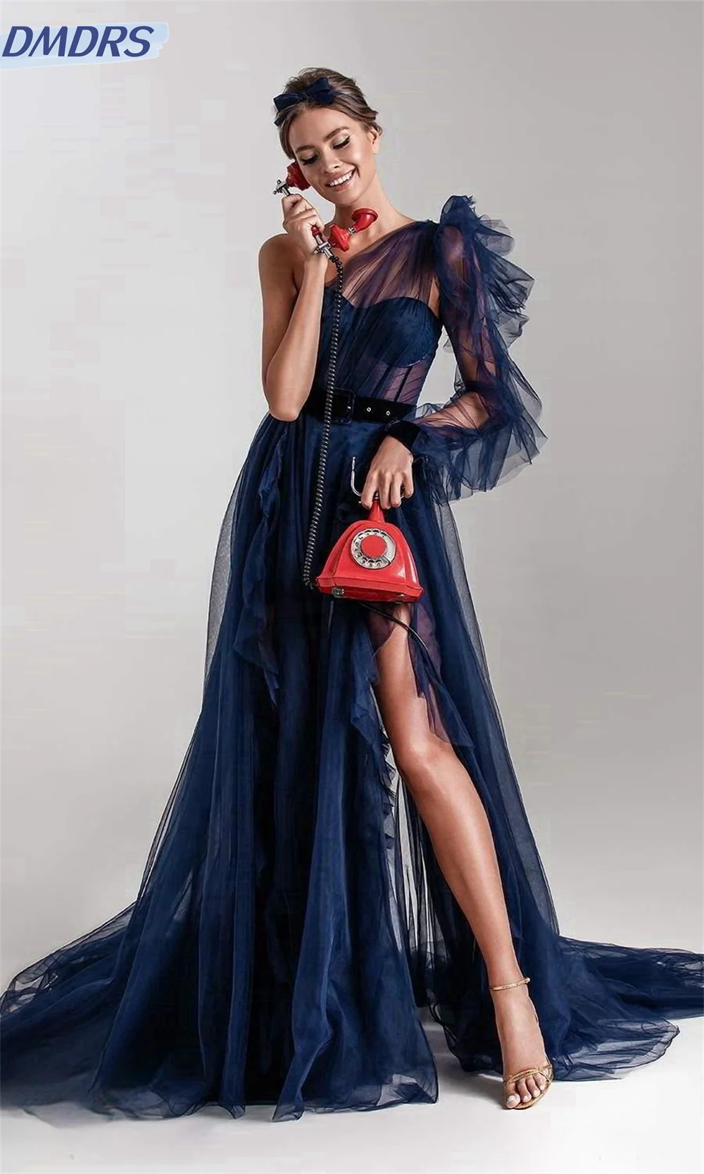 

Elegant One-Shoulder Floor-Length Sleeveless Bridal Gown Sexy Illusion Tulle Dress Simple Party Gowns Robes De Soirée