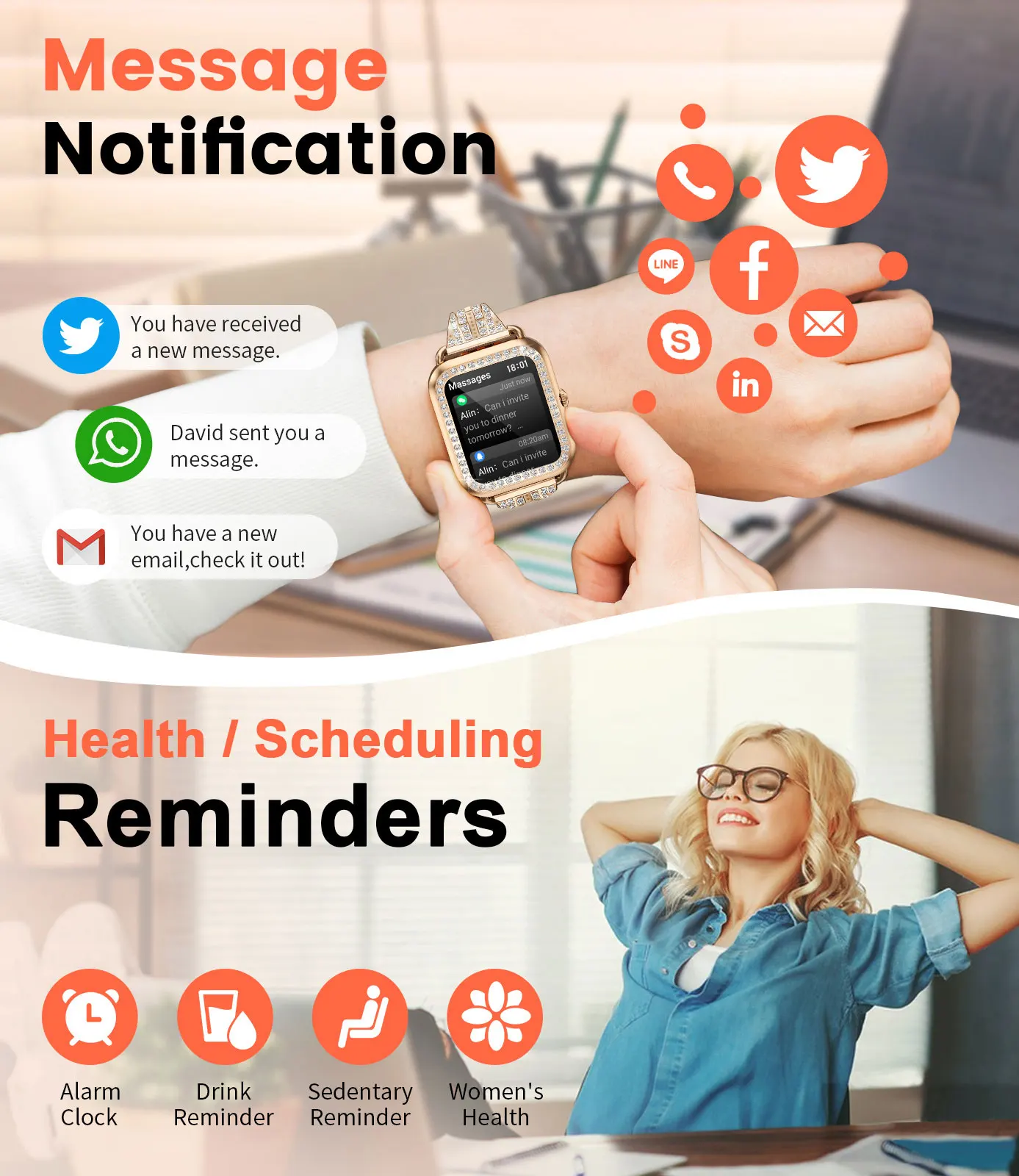 LIGE 2024 New Luxury Smart Watch Lady Bluetooth Call Phone Smart Band Sports Fitness Women Smartwatch DIY Dials For IOS Android