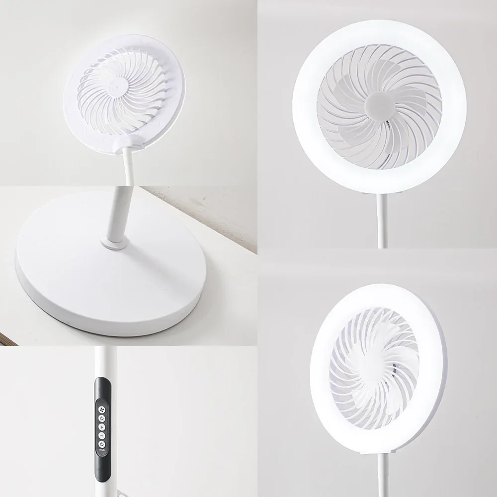 Modern LED Fan Light Floor Standing Full Spectrum Simple White Circular Ring Three Color Light Source For Living Room Bedroom
