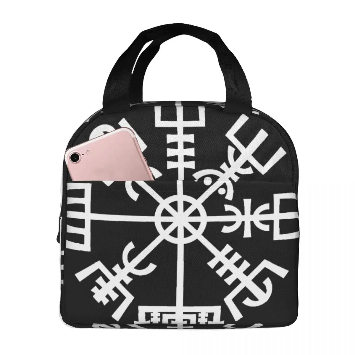 

Vegvisir Futhark Runes Navigator Vegvisir Viking Lunch Bag Unisex Portable Cooler Lunch Box Picnic Storage Food Bento Box